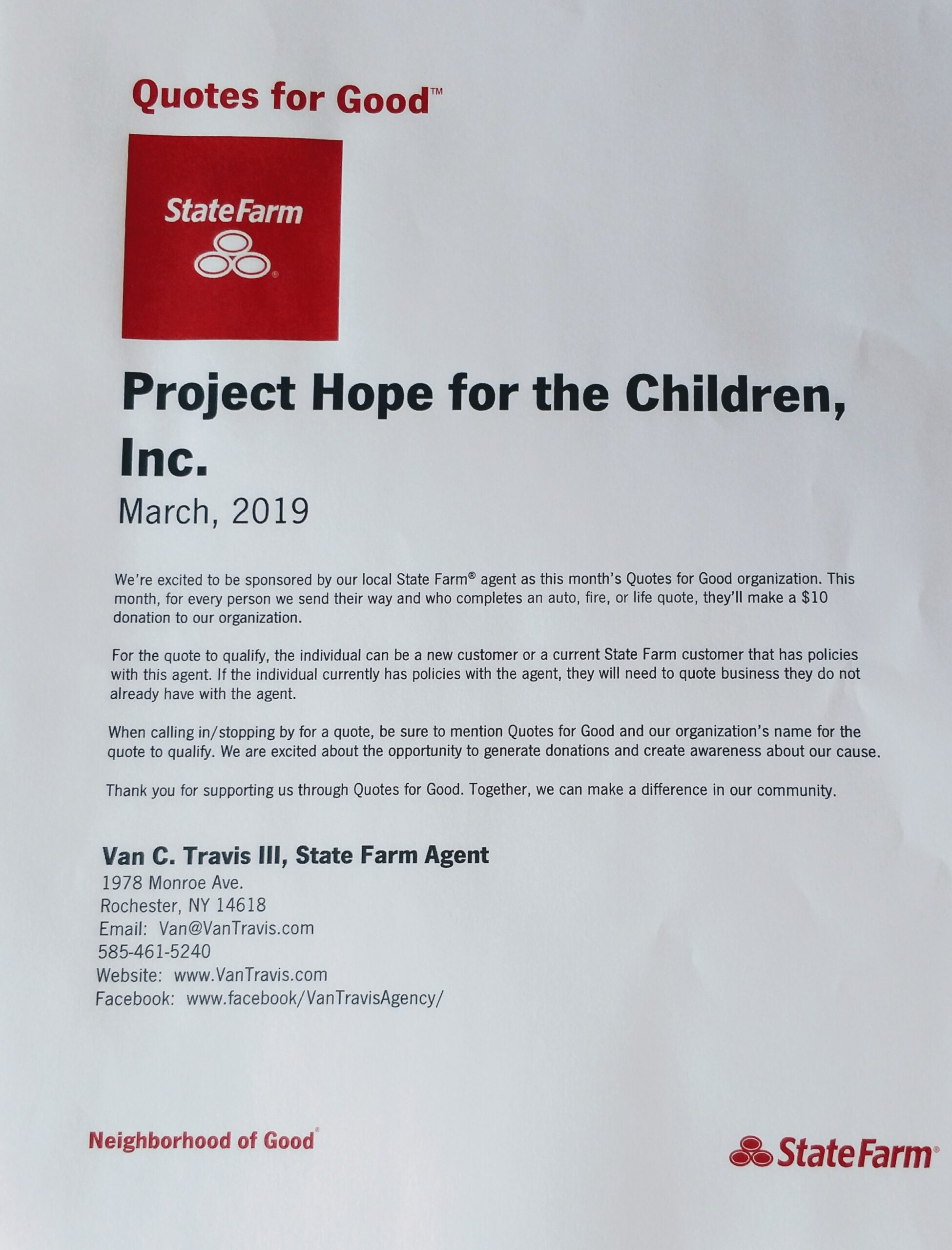 Quotes for Good - State Farm Project Hope for the Children, Inc. March 2019