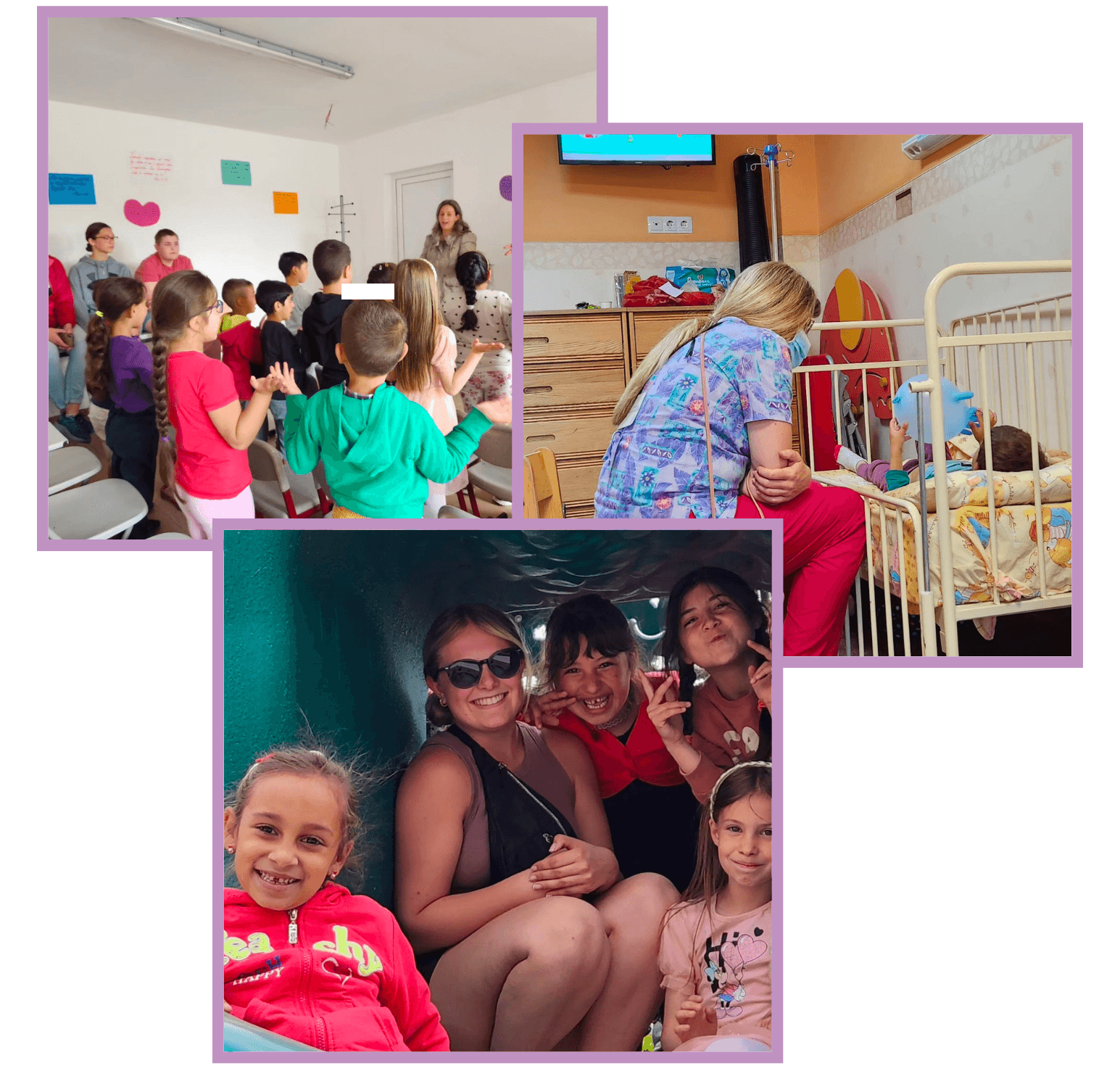 Collage of visits to schools and orphanages