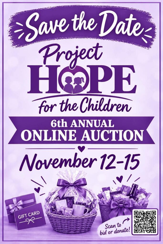 poster for the project hope for the children online auction november 12-15 2026